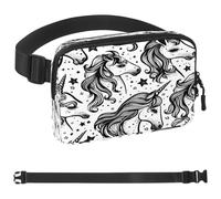 Hand Drawn Princess Unicorn Fanny Packs for Women Men, Crossbody Belt Bag with Zipper Pockets,Waterproof Waist Packs with Adjustable Strap for Workout Running Traveling Hiking, Multicolor, One Size