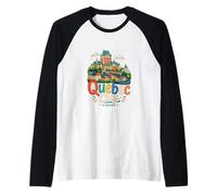 Hand Drawn Quebec City Canada Travel Souvenir Landmark Gift Raglan Baseball Tee