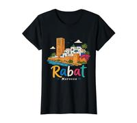 Hand Drawn Rabat Morocco Travel Souvenir Landmark Gift Value Graphic T-Shirt, Women, Black, L