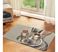 Hand Drawn Rabbit Dog Food Mats for Floors, 16x24 Inch Non-Slip Super Absorbent Pet Food Mat, Dishwasher Dog Mat for Food and Water, Cute Rubber Quick Dry Pet Feeding Mat for Dogs Puppy Cats