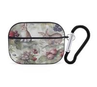 Hand Drawn Rabbit Earbuds Organizer Shockproof Protective Airpods Pro Cover with Carabiner Clip Anti Fall Carrying Earphone Case Cover for Airpods Pro 2nd Generation Black