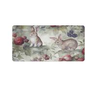 Hand Drawn Rabbit Gaming Mouse Mat Large Desk Pad 24 X 12 Inches Non-Slip Rubber Extended Computer Mat Desktop Protector Pad with Stitched Edge for Office Home Keyboard