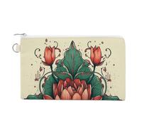 Hand Drawn Red Flower Canvas Coin Purse, Portable Zippered Change Pouch for Women, Small Wallet for Coins Keys Cards Lipstick