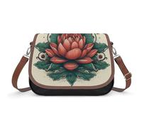 Hand Drawn Red Flower Shoulder Bag for Women, Handbag with Adjustable Strap & Inner Pocket, Crossbody Bag for Daily Commute Travel