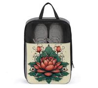 Hand Drawn Red Flower Travel Shoe Bag, Waterproof Storage Pouch with Zipper, Portable Shoe Organizer for Women And Men