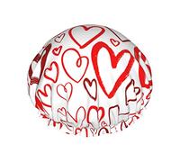 Hand Drawn Red Heart Element Waterproof Shower Cap,Elastic Bathing Hair Cap Environmental Protection Hair Bath Caps, Double WaterproofBathing Shower Hat