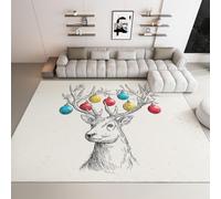 Hand-Drawn Reindeer Pencil Drawing Rug for Nursery Kids Room, Soft White Area Rug for Girl Boy Bedroom, Non-Slip Washable Indoor Low-Pile Carpet for Playroom Home Decor, 80x150 cm
