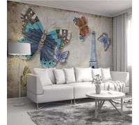 Hand Drawn Retro Art Butterfly Tower Graffiti 3D Wallpaper Premium Textured Silk Study Dining Living Room Bedroom Sofa TV Wall Easy Install-400cm×280cm