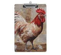 Hand Drawn Rooster Clipboard 8.5×12.5 Inch Acrylic Clip Board with Metal Clip A4 Letter Size Decorative Clipboard Cute Hanging Clipboards for Office, Teacher, Nurse, Doctor,