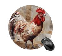 Hand Drawn Rooster Mouse Pad Round Laptop Mouse Mat Cute Computer Mousepad Keyboard Pad Non-Slip Desk Pads for Gaming Office Work Home