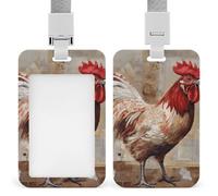 Hand Drawn Rooster Retractable ID Badge Holder with Lanyard - Vertical Badge Reel,Keychain Clip,Name Tag Id Card Holder Protector for Nurse Officer Teacher Security Staff Women Men