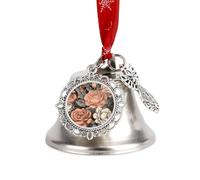 Hand Drawn Rose Pattern Christmas Angel Bell Christmas Tree Hanging Ornament Ornament Silver Xmas Bell Elegant Holiday Keepsake with Ribbon and Ringing Bells Sound