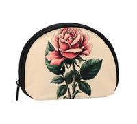 Hand-Drawn Rose Printed Seashell Portable Mini Change Storage Bag, Durable and Portable
