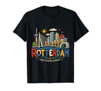 Hand Drawn Rotterdam Netherlands Travel Landmark Gift Value Graphic T-Shirt, Men, Black, L