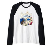 Hand Drawn Santorini Greece Travel Souvenir Landmark Gift Raglan Baseball Tee