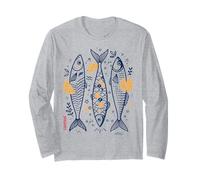 Hand Drawn Sardine Fish with Lemon Slices Art Long Sleeve T-Shirt