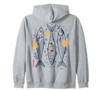 Hand Drawn Sardine Fish with Lemon Slices Art Zip Hoodie