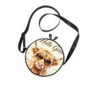 Hand-drawn Scottish Highland Cow Round Crossbody Bag Canvas Messenger Purse