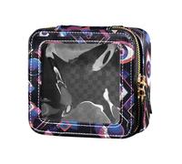 Hand Drawn Sea Ship Ocean Leather Clear Makeup Bag for Purse for Women Cosmetic Case Toiletry Travel Tote, Evil Eye Circle White Obsidian, One Size