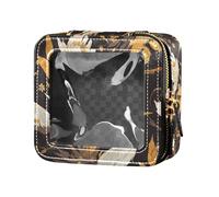 Hand Drawn Sea Ship Ocean Leather Clear Makeup Bag for Purse for Women Cosmetic Case Toiletry Travel Tote, Floral Motives and Cranes Cartoon, One Size