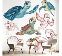 Hand Drawn Sea Turtle Wallpaper White (400×280 Cm) - Marine Animals, Decorative Wallpaper, Silk Fabric,Suitable for Living Room, Bedroom, Bathroom, and Office Walls