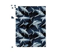 Hand Drawn Shark Pattern Jigsaw Puzzle Warren Reed - Designer Blue 1000 Piece