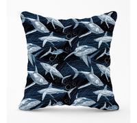Hand Drawn Shark Pattern Outdoor Cushion Warren Reed - Designer Blue 45cm x 45cm