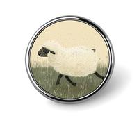 Hand Drawn Sheep Round Lapel Pin Women's Novelty Buttons & Pins Metal Badge Cute Brooch Retro Pinback Badge Fashion Bag Pins for Hat Backpacks Tie Suit Wedding Party Accessory, silver, Circular