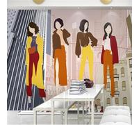 Hand Drawn Simple City Architecture Beauty Clothing Store 3D Wallpaper Luxury Silk Study Dining Feature Sofa Grey Bedroom Living Room Tv Decorative Wall-300cm×210cm