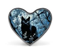 Hand Drawn Sketch Corgi Fashion Heart Brooch Pins Lightweight Enamel Lapel Pin for Women Men, Hat Bag Jacket Clothing Accessory Jewelry Gift, Black Cat on Tree, Love form