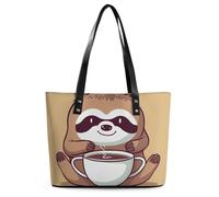 Hand Drawn Sketch Corgi Leather Tote Bag for Women Top Handle Purses Handbags Casual Work Tote Travel Shoulder Bag, Yoga Sloth Coffee, 29*34*14cm