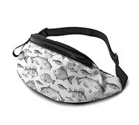 Hand Drawn Sketch Fish Casual Fanny Waist Pack Bag Adjustable Lightweight Sport Belt Waist Bag for Sports Running Hiking Biking Walking