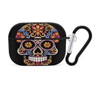 Hand Drawn Skull Earbuds Organizer Shockproof Protective Airpods Pro Cover with Carabiner Clip Anti Fall Carrying Earphone Case Cover for Airpods Pro 2nd Generation Black