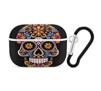 Hand Drawn Skull Earbuds Organizer Shockproof Protective Airpods Pro Cover with Carabiner Clip Anti Fall Carrying Earphone Case Cover for Airpods Pro 2nd Generation White
