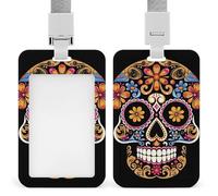 Hand Drawn Skull Heavy Duty Id Card Badge Holder Plastic Name Tag Badge Holder with Clear Window Waterproof Card Protector Sleeve for Nurse Doctor Teacher Office Employee