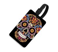 Hand Drawn Skull Luggage Tag Cute Unique Travel Bag Tag Personalized Luggage Tag ID Label Address Card and Durable Round Ring Travels Gift Airport Essentials Black-Style