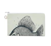 Hand Drawn Small Fish Canvas Coin Purse, Portable Zippered Change Pouch for Women, Small Wallet for Coins Keys Cards Lipstick
