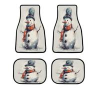 Hand Drawn Snowman Car Floor Mats Personalized Anti-Slip Vehicle Front Rear Rugs Classic All-Weather Universal Driver Heel Pad Fit for SUV Vans Sedans Trucks Set of 4pcs