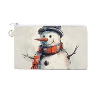 Hand Drawn Snowman Coin Purse Canvas Wallet with Zipper Portable Mini Change Pouch Cute Money Pouch Small Organizer Coin Card Key Holder for Women Girls Daily Use Gift