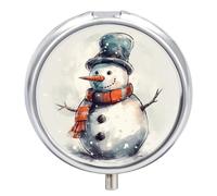 Hand Drawn Snowman Pill Box Case 3 Compartment Travel Medicine Pill Organizer 3x A Day Portable Vitamin Organizer with Mirror Small Pillbox for Purse & Pocket Cute Daily Medicine Container Metal Vitam