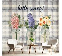 Hand-Drawn Spring Illustration Wallpaper, Vase Checkered Bedroom Wallpaper, Beige Gray Wall Photo Mural Wallpapers For Living Room, Easy To Install Photo 3D Wall Murals Office Decor, 350X256Cm