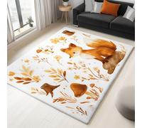 Hand Drawn Style Cartoon Animals Fox Area Rug 120 x 170 cm, Washable Non-Slip Carpet, Soft Shaggy Short Pile Rug, Large White Printed Carpet for Living Room Bedroom Kid's Playing Room