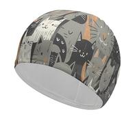 Hand Drawn Style Cat Bathing Cap High Elasticity Swimming Caps Fit Both Long Hair Short Hair Comfortable Large Shower Cap for Drag Reduction and Hair Protection