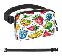 Hand Drawn Summer Pattern Fanny Packs for Women Men, Crossbody Belt Bag with Zipper Pockets,Waterproof Waist Packs with Adjustable Strap for Workout Running Traveling Hiking, Multicolor, One Size