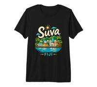 Hand Drawn SUVA Fiji Travel Souvenir Landmark Gift Premium T-Shirt