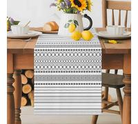 Hand Drawn Table Runner 13x48 Inches Long Line Grid Threads Lattices Cotton Linen Table Runner Burlap Style for Dinner Table Party Decor Tabletop Decorations