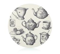 Hand Drawn Teapots And Cups Chopping Block Tempered Glass Cutting Board Mats Round Countertop Cutting Boards Small Charcuterie Boards Bar Cheese Board Snack Tray