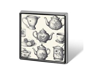 Hand Drawn Teapots And Cups Lapel Pin for Men Brooches And Pins for Women Square Metal Badge for Shirts, Jackets, Hats | Durable Fashion Accessory & Gift for Men, Women, Events