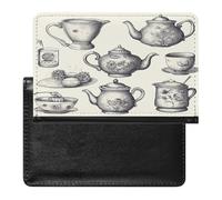 Hand Drawn Teapots And Cups Passport Holder for Travel Document Holders PU Leather Credit Card Holder Minimalist Front Pocket Wallet Fashion Passport Wallet Cover Case Slim Bifold