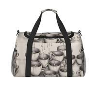 Hand Drawn Teapots and Cups print Carry on Luggage for Women Men Shoulder Weekender Crossbody Bag for Yoga Travel Must Haves, Black, One Size